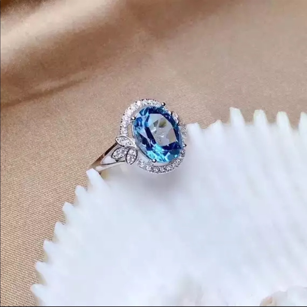 New 925 Silver Beautiful Leaves Sapphire Ring - Picture 5 of 5